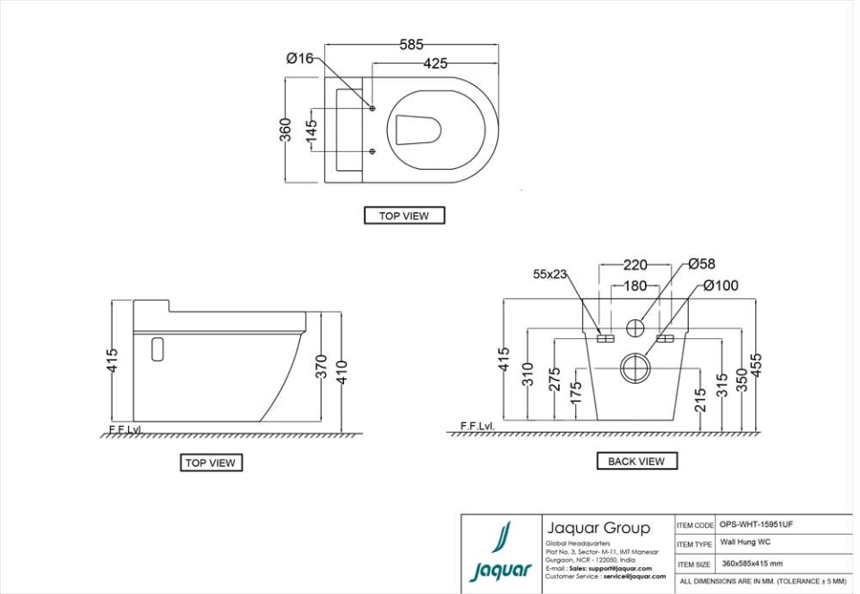 Jaquar Sanitaryware, Opal WALL HUNG Price in Sri Lanka Jaquar