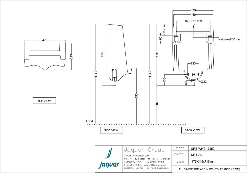 Jaquar Sanitaryware, Urinl, URSWHT0706 Price