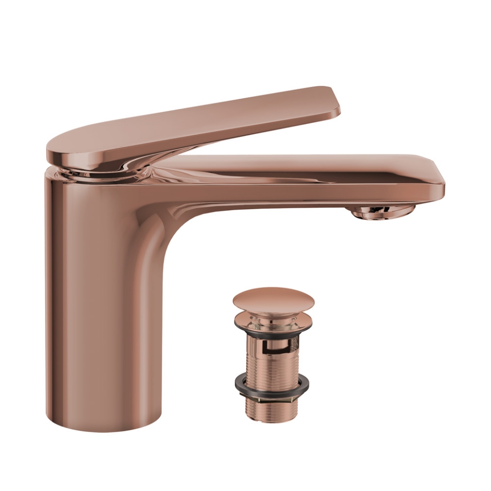 Picture of Single lever basin mixer with click clack waste - Blush Gold PVD