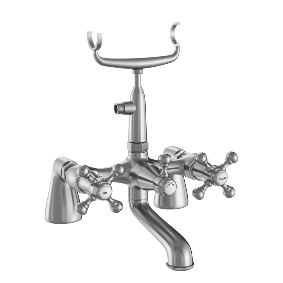 Picture of Bath & Shower Mixer with Telephone Shower Crutch - Stainless Steel